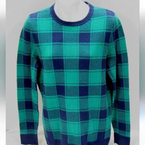 Kim Rogers - plaid pullover sweater Green Navy All Cotton Warm Holiday size smal